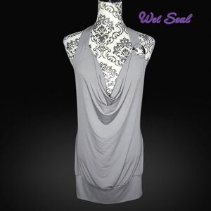 WET SEAL Sparkly Gray Halter Cowl Neck Mini Dress - Medium (No Tag)